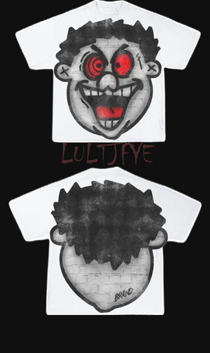 Red Cartoon Face Graphic Tee With Bold Oversized Face Design For Casual Everyday Style