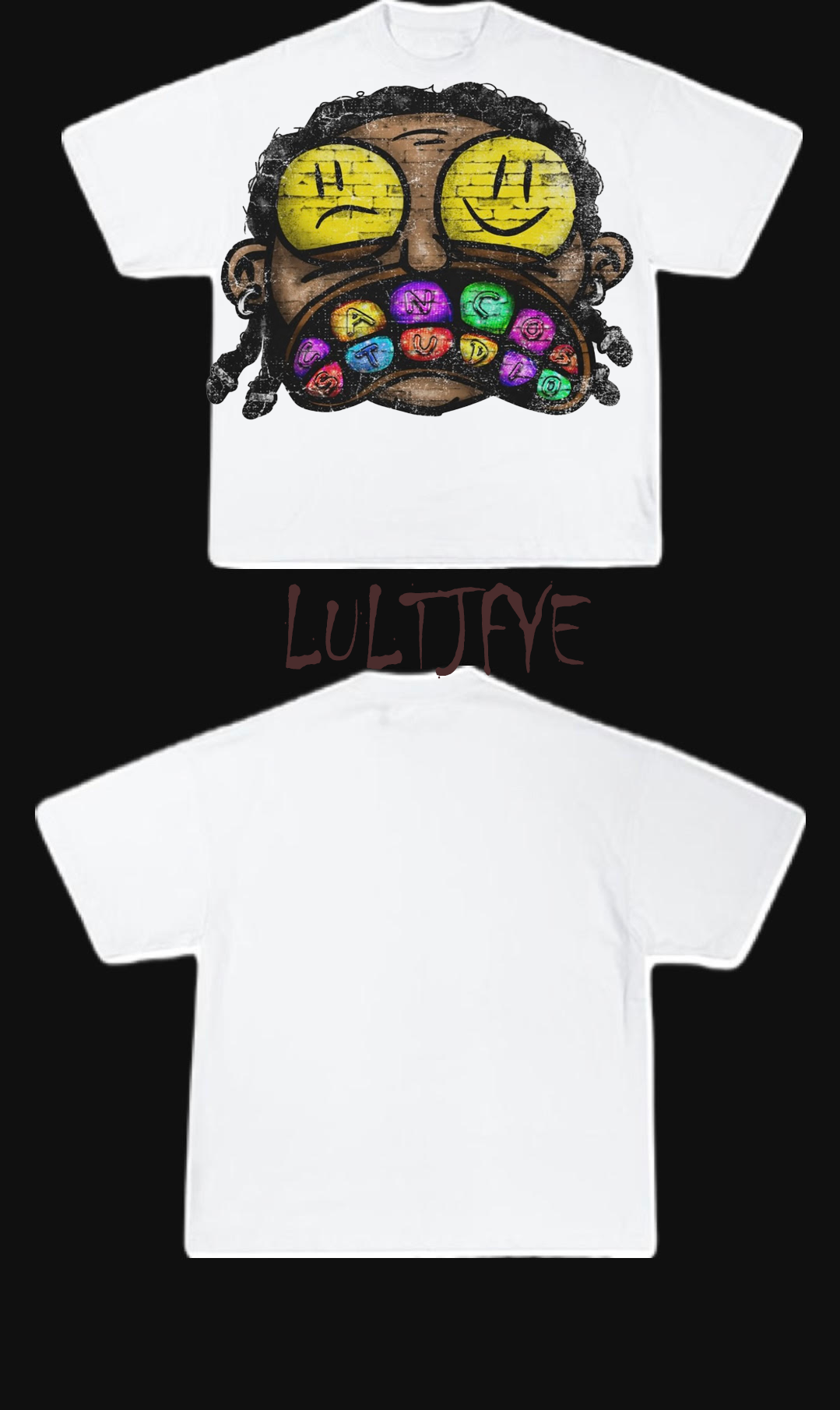 Cartoon with braids and sun eyes graphic Tee