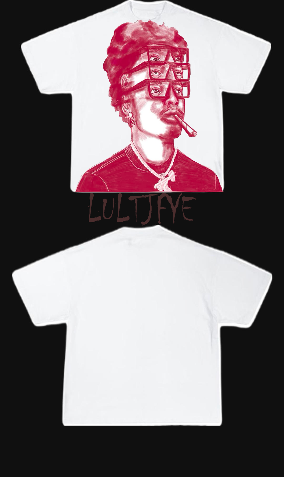 Red 6 Eyed man smoking graphic tee