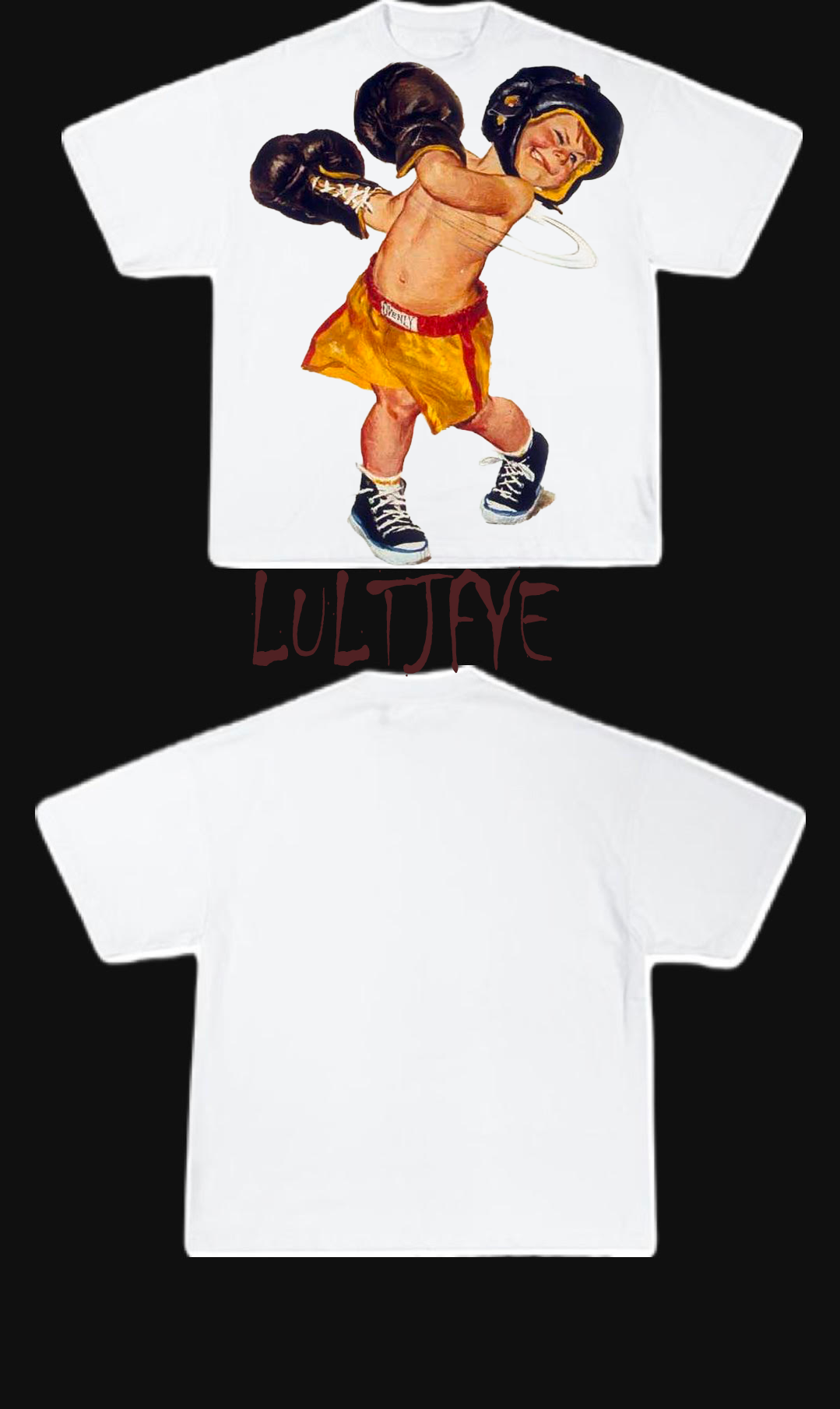 White boy cartoon boxing graphic tee