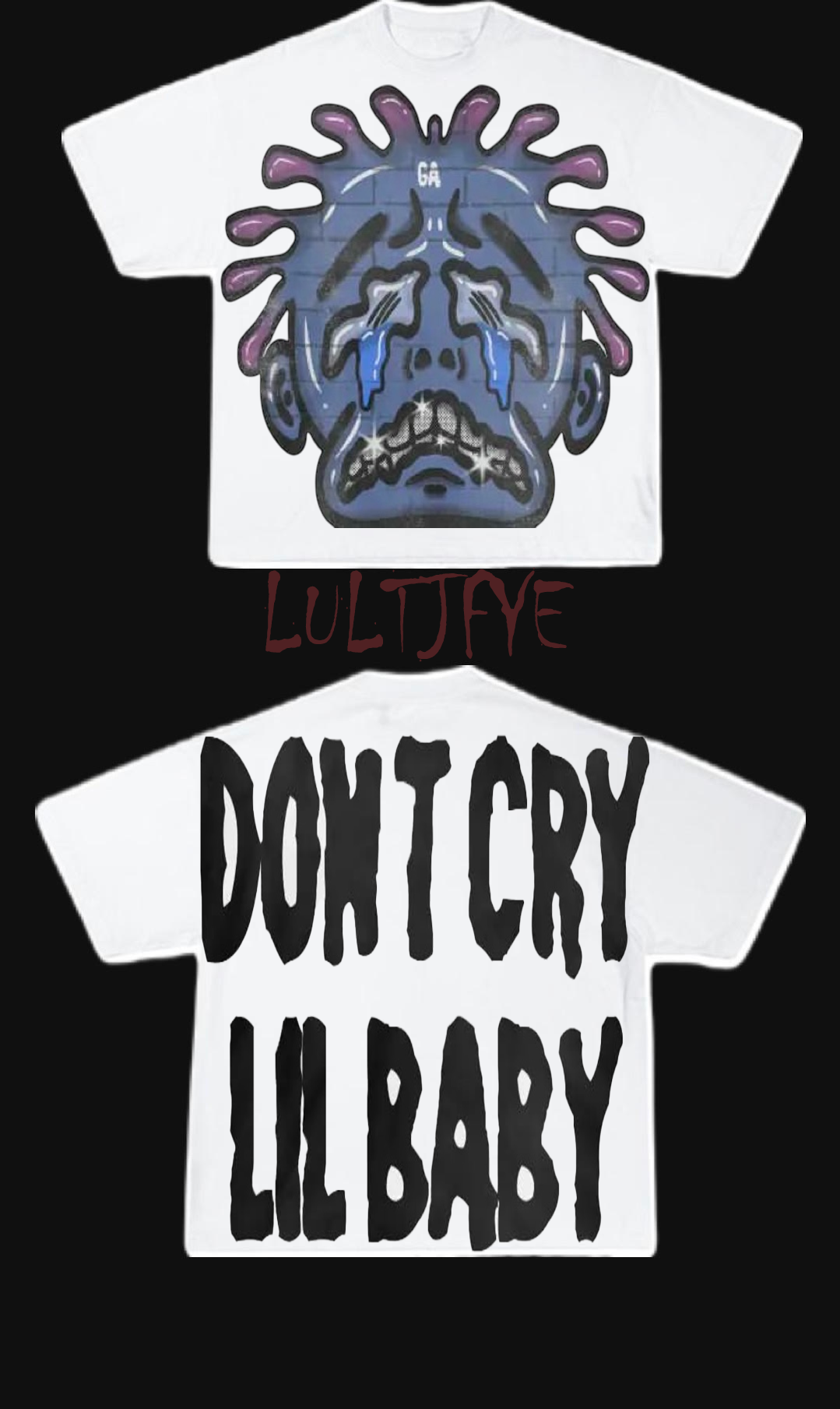 Blue cartoon crying graphic tee