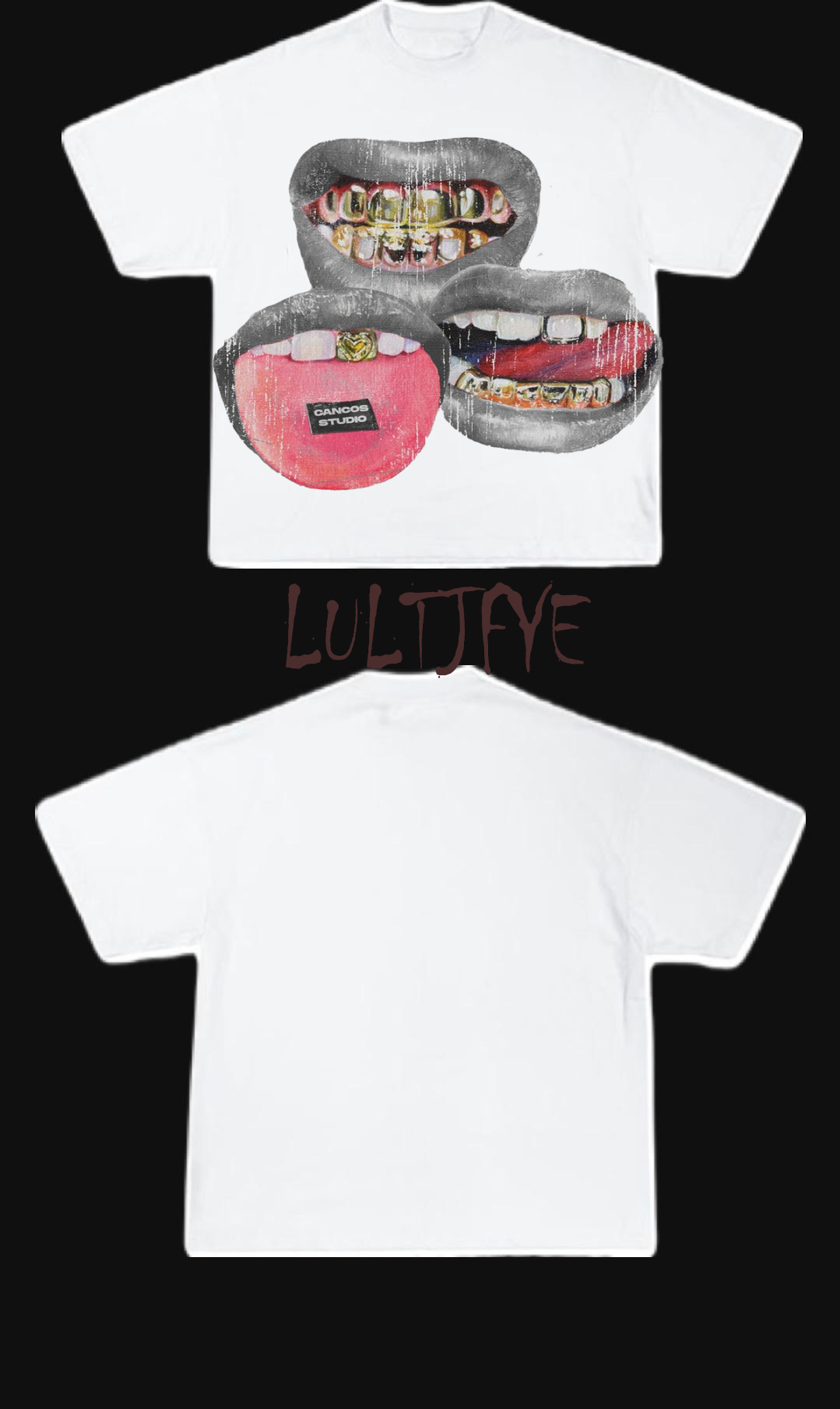 3 Lips with gold grills graphic Tee