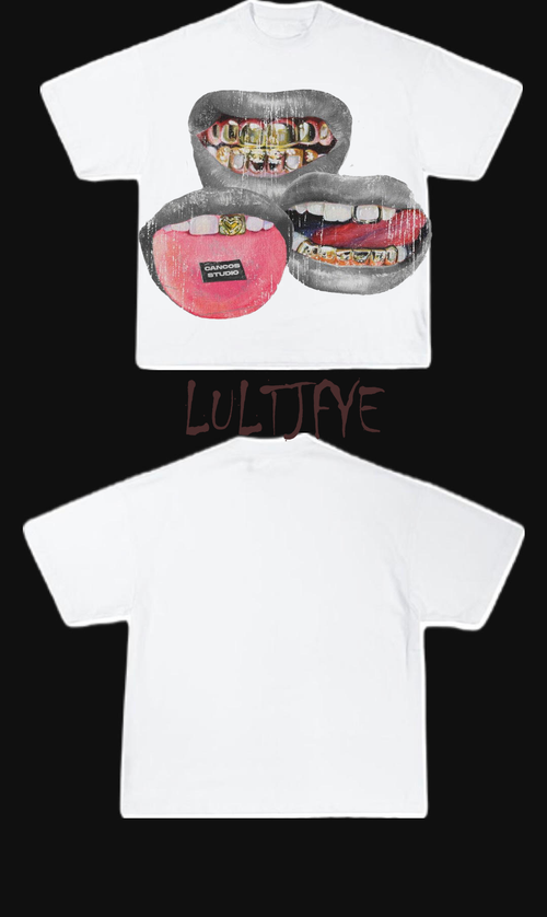 3 Lips with gold grills graphic Tee