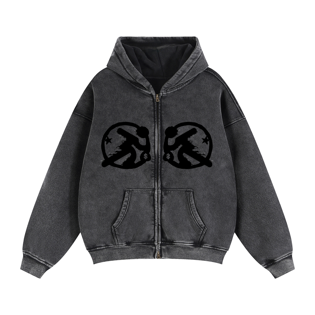 lultjcustoms(black logo) Zip-Through Boxy Fleece Hoodie Multicolor