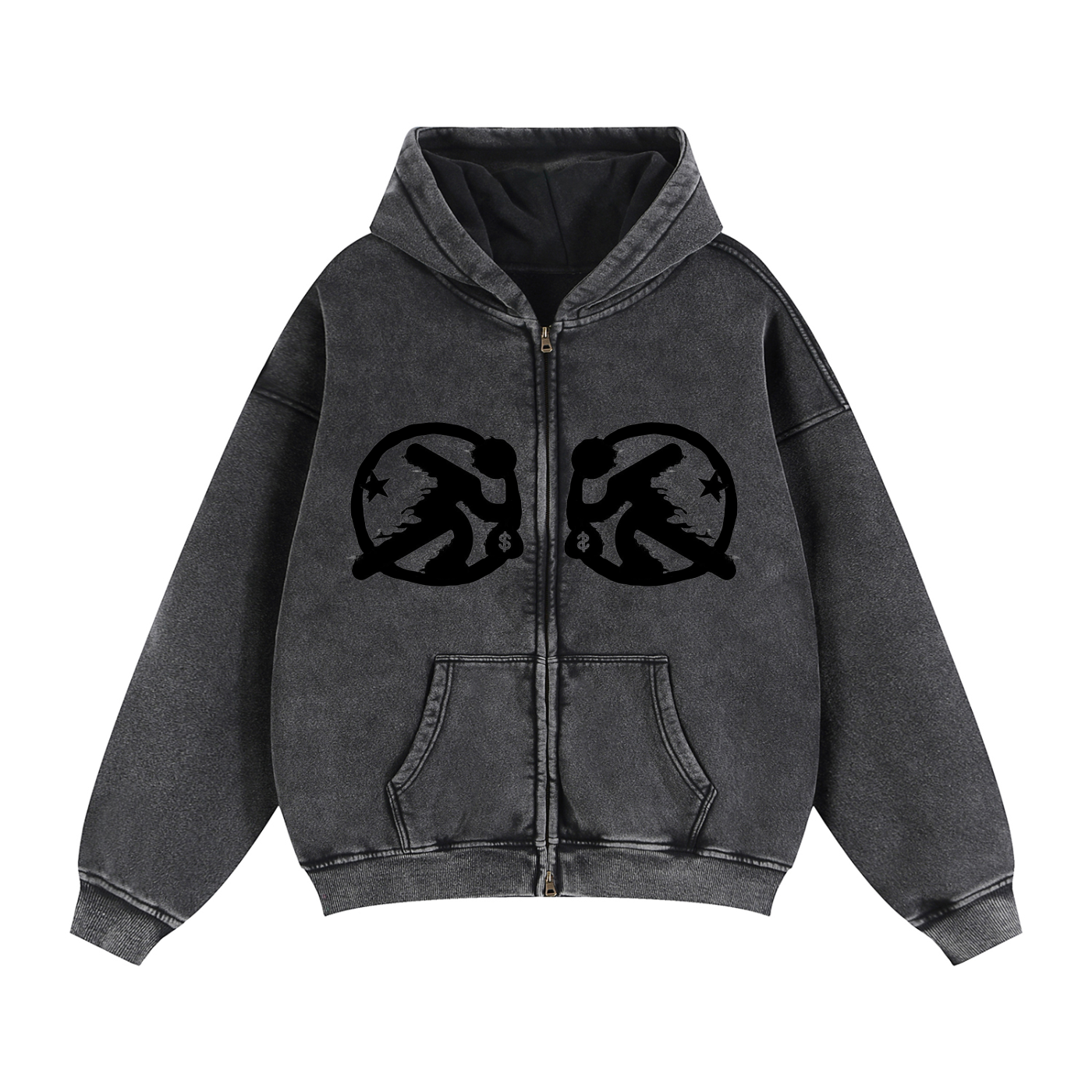 lultjcustoms(black logo) Zip-Through Boxy Fleece Hoodie Multicolor