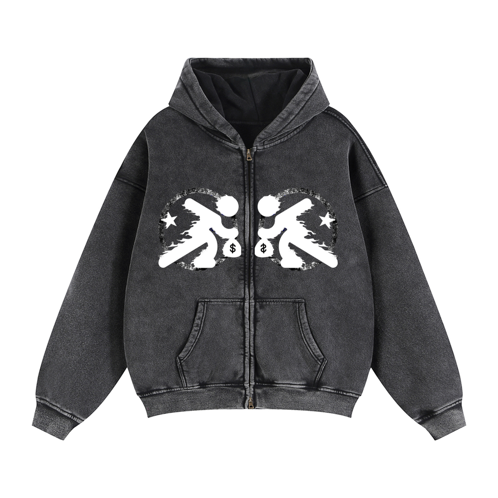 lultjcustoms(white logo) Zip-Through Boxy Fleece Hoodie Multicolor